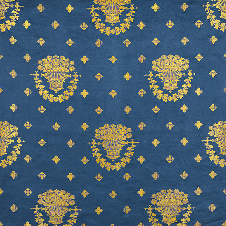 Blue Room Lampas Blue 71700 by Schumacher Designer Fabric - 58% Silk, 42% Linen - Horizontal: 25.75 and Vertical: 30.75 51.5 - Swanky Fabrics -