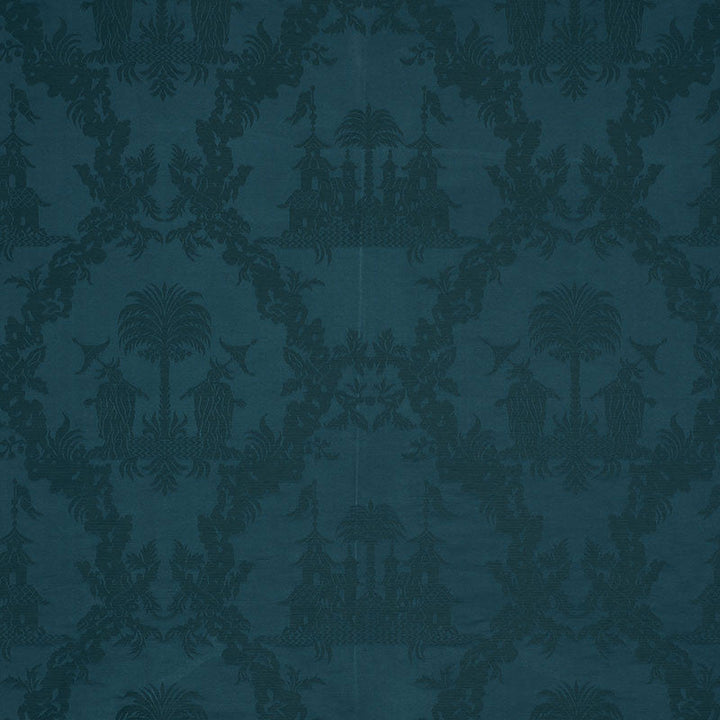 Chinoiserie Royale Peacock 71830 by Schumacher Designer Fabric SCHUMACHER CLASSICS II See Sample INDIA - </p><p>Repeat: Horizontal: 27 1/2" (70CM) and Vertical: 26 1/4" (67CM) 55" (140 CM) - Swanky Fabrics -