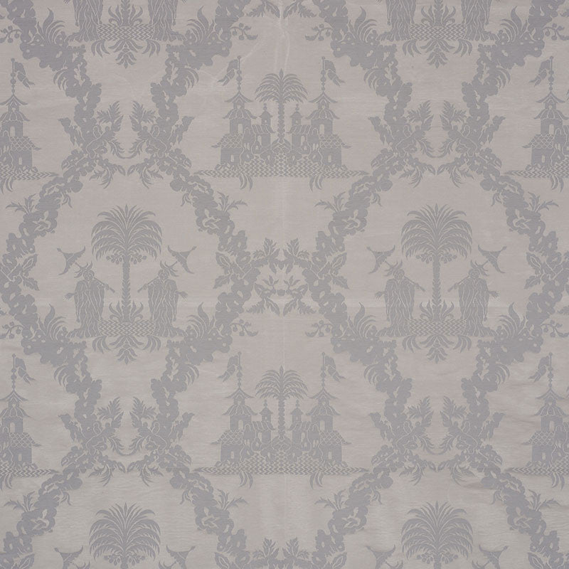Chinoiserie Royale Platinum 71831 by Schumacher Designer Fabric SCHUMACHER CLASSICS II See Sample INDIA - </p><p>Repeat: Horizontal: 27 1/2" (70CM) and Vertical: 26 1/4" (67CM) 55" (140 CM) - Swanky Fabrics -