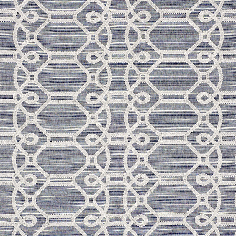 Ziz Embroidery Blue 71930 by Schumacher Designer Fabric Caravanne 77% Cotton, 23% Polyester` Martindale 25,000 Horizontal: 17.5 and Vertical: 6.25 53.25 - Swanky Fabrics -