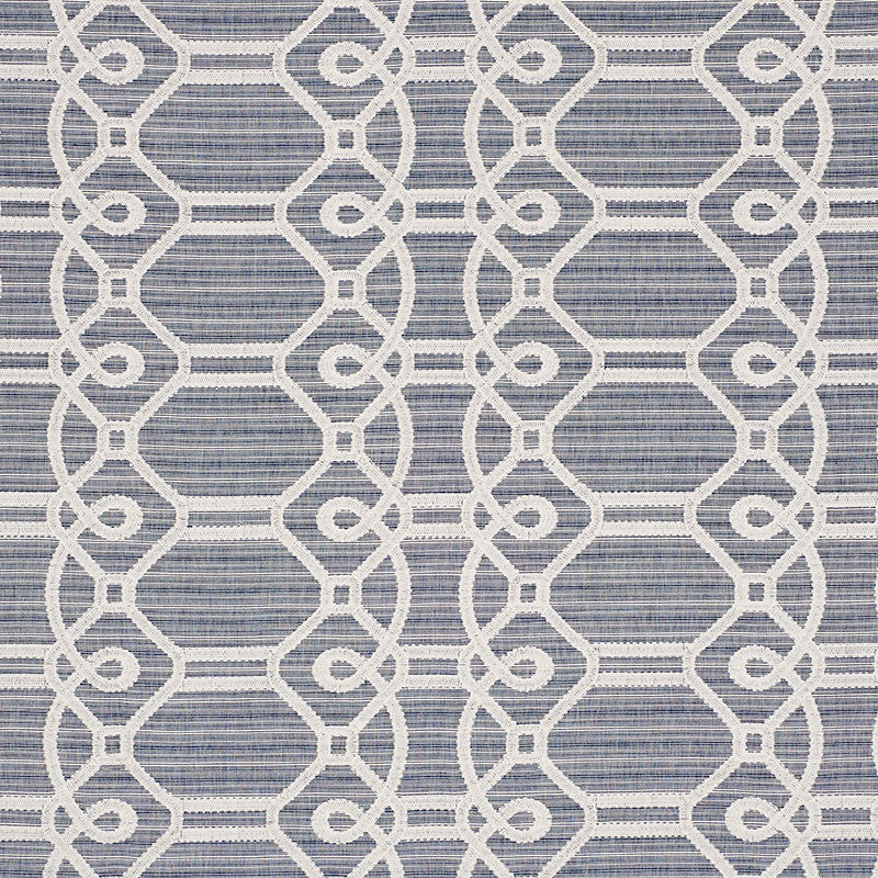 Ziz Embroidery Blue 71930 by Schumacher Designer Fabric CARAVANNE See Sample INDIA - </p><p>Repeat: Horizontal: 17 1/2" (44CM) and Vertical: 6 1/4" (16CM) 53 1/4" (135CM) - Swanky Fabrics -
