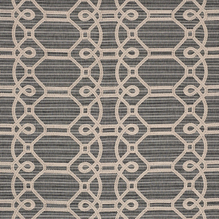 Ziz Embroidery Coal 71931 by Schumacher Designer Fabric CARAVANNE See Sample INDIA - </p><p>Repeat: Horizontal: 17 1/2" (44CM) and Vertical: 6 1/4" (16CM) 53 1/4" (135CM) - Swanky Fabrics -