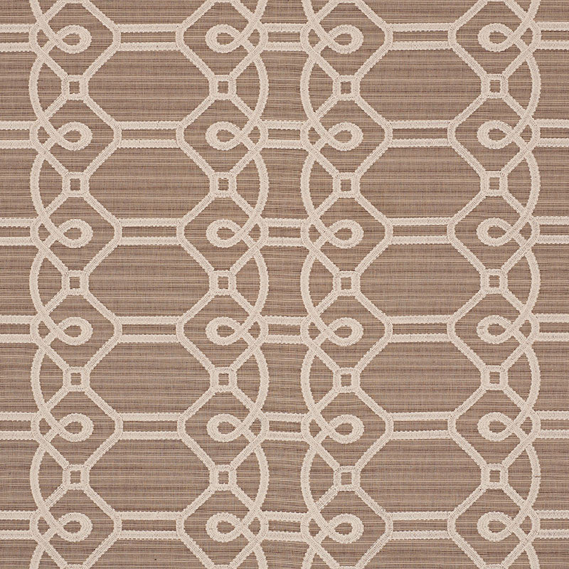Ziz Embroidery Mocha 71932 by Schumacher Designer Fabric CARAVANNE COTTON 77% POLYESTER` 23% INDIA MARTINDALE 25,000 </p><p>Repeat: Horizontal: 17 1/2" (44CM) and Vertical: 6 1/4" (16CM) 53.25 - Swanky Fabrics -