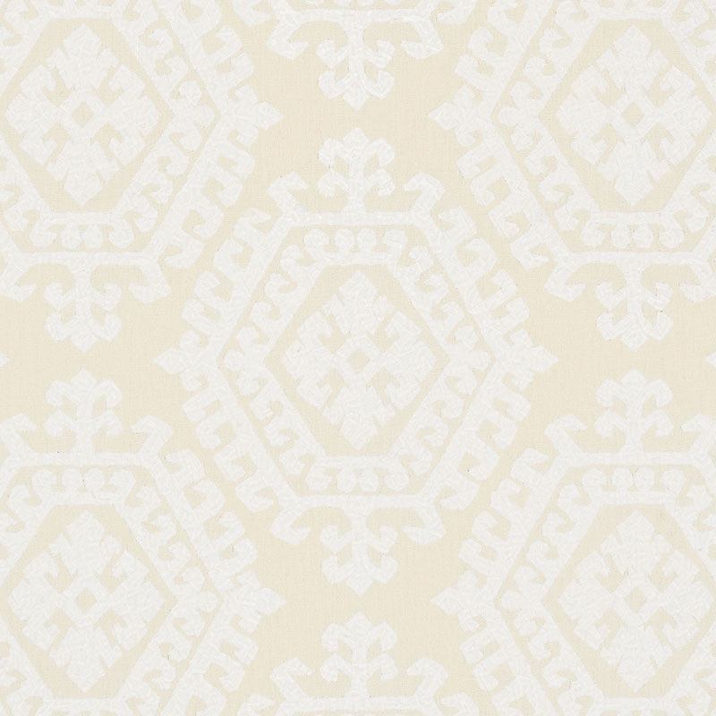 Omar Embroidery Ivory 71940 by Schumacher Designer Fabric CARAVANNE POLYESTER 46% LINEN 28% INDIA MARTINDALE 50,000 </p><p>Repeat: Horizontal: 16 3/4" (43CM) and Vertical: 14 3/4" (37CM) 51 - Swanky Fabrics -