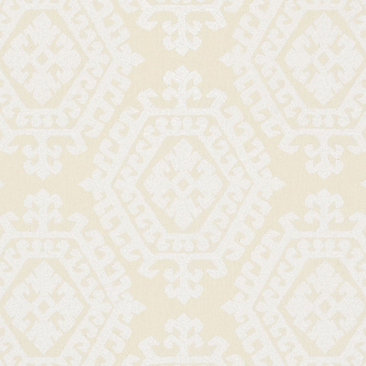 Omar Embroidery Ivory 71940 by Schumacher Designer Fabric CARAVANNE See Sample INDIA - </p><p>Repeat: Horizontal: 16 3/4" (43CM) and Vertical: 14 3/4" (37CM) 51" (130 CM) - Swanky Fabrics -