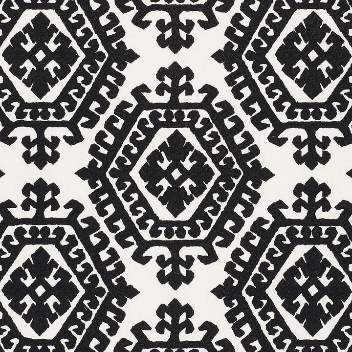 Omar Embroidery Black 71942 by Schumacher Designer Fabric CARAVANNE POLYESTER 46% LINEN 28% INDIA MARTINDALE 50,000 </p><p>Repeat: Horizontal: 16 3/4" (43CM) and Vertical: 14 3/4" (37CM) 51 - Swanky Fabrics -