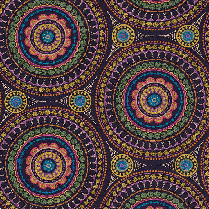 Idris Embroidery Navy & Multi 71950 by Schumacher Designer Fabric Caravanne 40% Linen, 33% Cotton, 27% Polyester Martindale 24,000 Horizontal: 25 and Vertical: 15 52 - Swanky Fabrics -