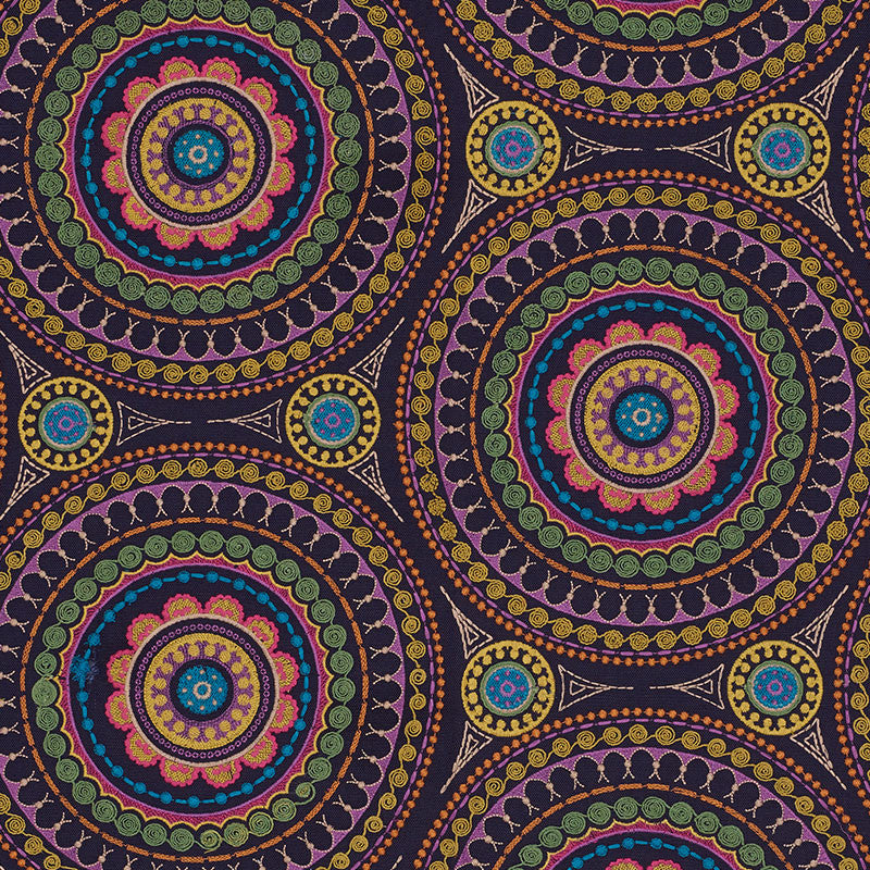 Idris Embroidery Navy & Multi 71950 by Schumacher Designer Fabric CARAVANNE See Sample INDIA - </p><p>Repeat: Horizontal: 25" (64CM) and Vertical: 15" (38CM) 52" (132 CM) - Swanky Fabrics -