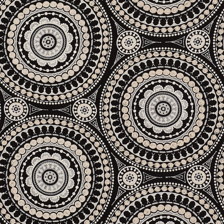 Idris Embroidery Black & Ivory 71953 by Schumacher Designer Fabric Caravanne 40% Linen, 33% Cotton, 27% Polyester Martindale 24,000 Horizontal: 25 and Vertical: 15 52 - Swanky Fabrics -