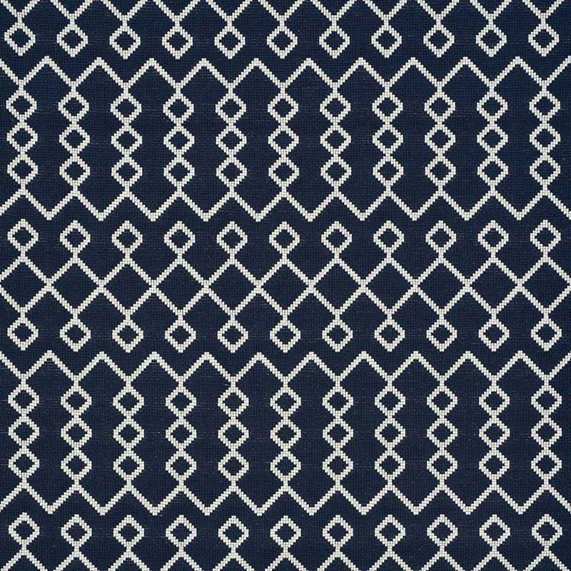 Bricolette Navy 72110 by Schumacher Designer Fabric ESSENTIALS: MID-SCALE UPHOLSTERY See Sample UNITED STATES OF AMERICA - </p><p>Repeat: Horizontal: 1 3/4" (4CM) and Vertical: 9 1/2" (24CM) 54 1/2" (138 CM) - Swanky Fabrics -