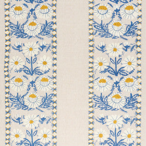Schumacher Fabric Marguerite Embroidery Blue & Ochre 72332