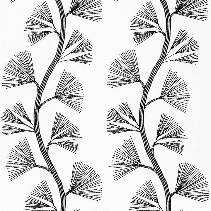 Ginkgo Embroidery Jet 73082 by Schumacher Designer Fabric Orient-Express 42% Cotton, 34% Linen, 24% Rayon Martindale 19,000 Horizontal: 18 and Vertical: 30.5 58 - Swanky Fabrics -