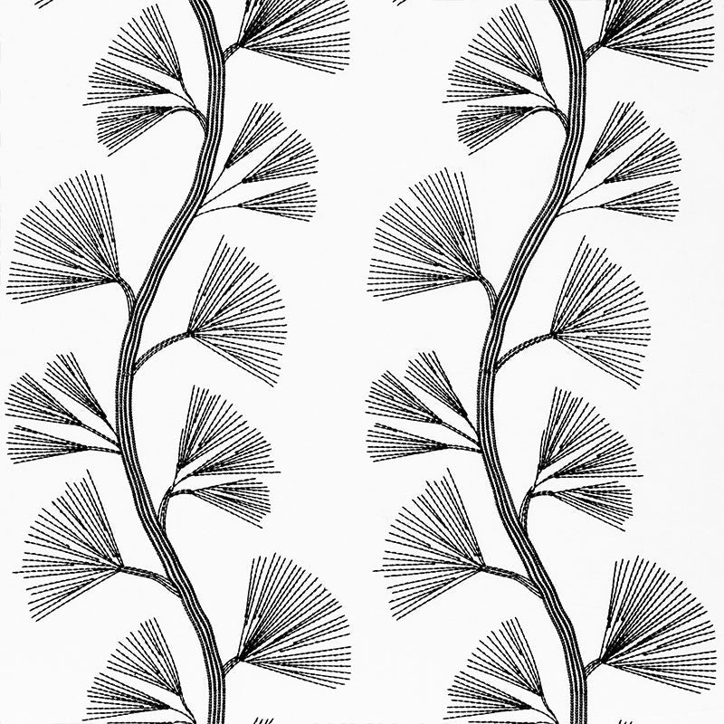 Ginkgo Embroidery Jet 73082 by Schumacher Designer Fabric ORIENT EXPRESS See Sample INDIA - </p><p>Repeat: Horizontal: 18" (46CM) and Vertical: 30 1/2" (77CM) 58" (147CM) - Swanky Fabrics -