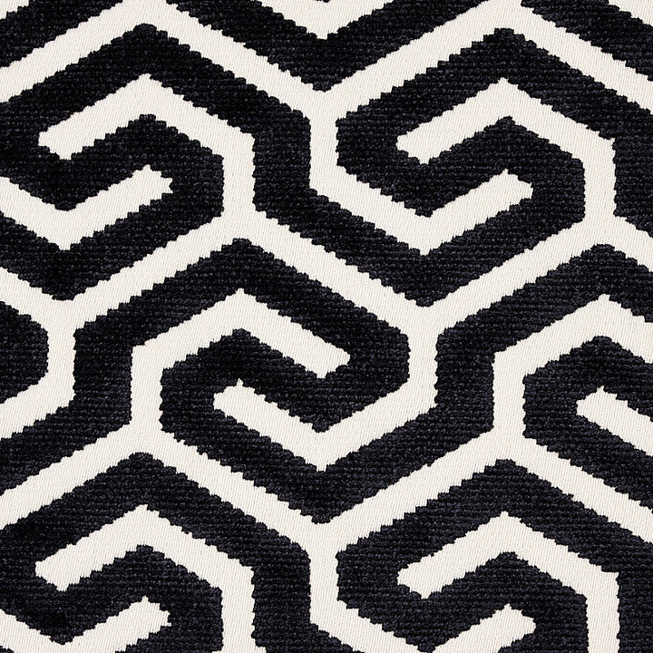 Ming Fret Velvet Black 73107 by Schumacher Fabric Schumacher Fabric Ming Fret Velvet Black 73107Fabric COTTON 54% UNITED STATES OF AMERICA </p><p>Repeat: H: HORZ. 3 1/4" (8CM), V: VERT. 3 7/8" (10CM) 50 - Fabric Carolina -