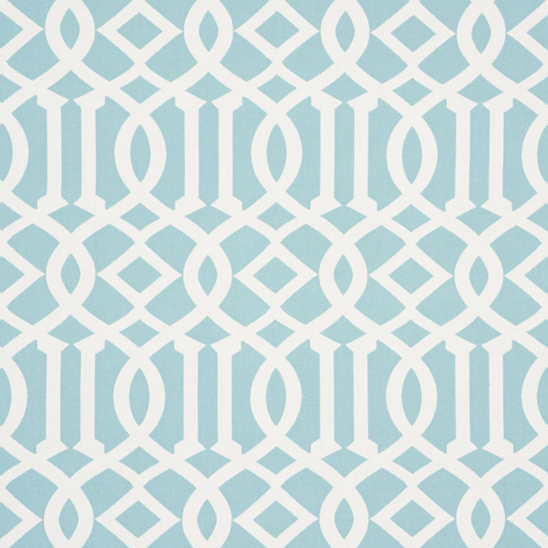 Imperial Trellis Indoor/Outdoor Aqua 73161 by Schumacher Designer Fabric INDOOR/OUTDOOR II: PRINTS & WOVENS See Sample UNITED STATES OF AMERICA HEAVY DUTY </p><p>Repeat: Horizontal: 7" (18CM) and Vertical: 12 1/4" (31CM) 54 3/4" (139CM) - Swanky Fabrics -