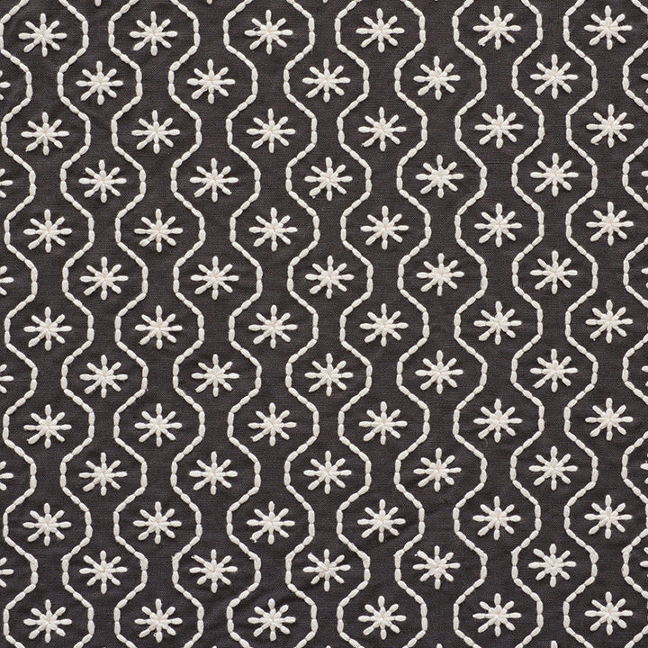Gigi Embroidery Graphite 73493 by Schumacher Designer Fabric Happy-Together 44% Linen, 36% Cotton, 20% Polyester - Horizontal: 2 and Vertical: 1.75 51 - Swanky Fabrics -