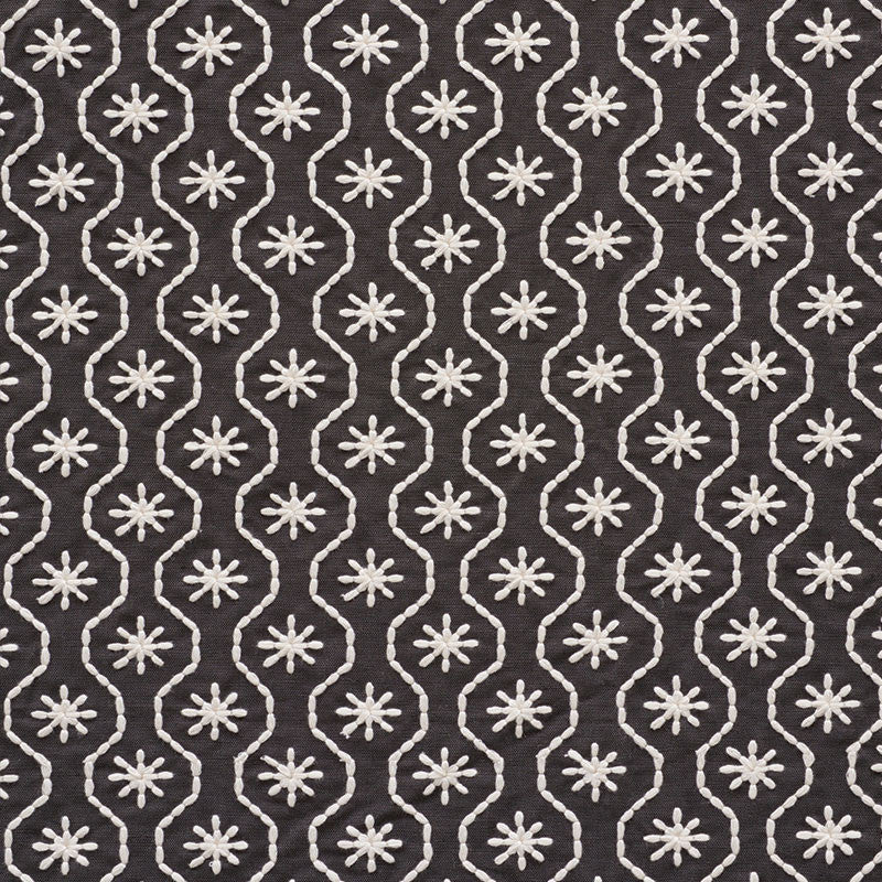 Gigi Embroidery Graphite 73493 by Schumacher Designer Fabric HAPPY TOGETHER See Sample INDIA - </p><p>Repeat: Horizontal: 2" (5CM) and Vertical: 1 3/4" (4CM) 51" (130CM) - Swanky Fabrics -