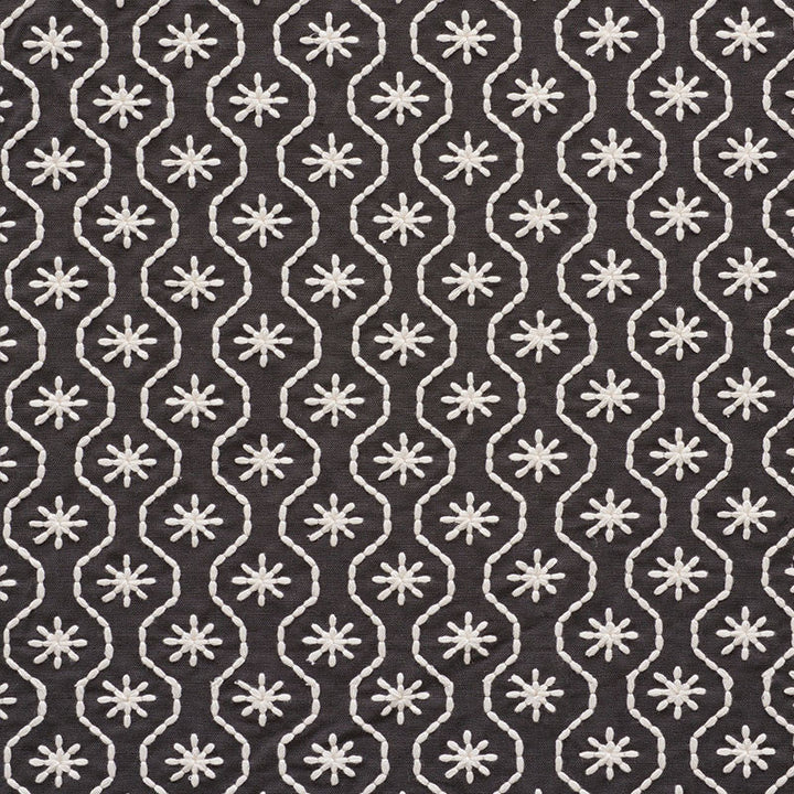 Gigi Embroidery Graphite 73493 by Schumacher Designer Fabric HAPPY TOGETHER LINEN 44% COTTON 36% INDIA </p><p>Repeat: Horizontal: 2" (5CM) and Vertical: 1 3/4" (4CM) 51 - Swanky Fabrics -