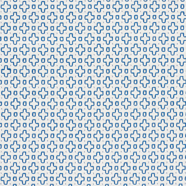 Scout Embroidery Blue 73560 by Schumacher Designer Fabric Happy-Together 100% Cotton - Horizontal: 1.25 and Vertical: 1.5 54.5 - Swanky Fabrics -