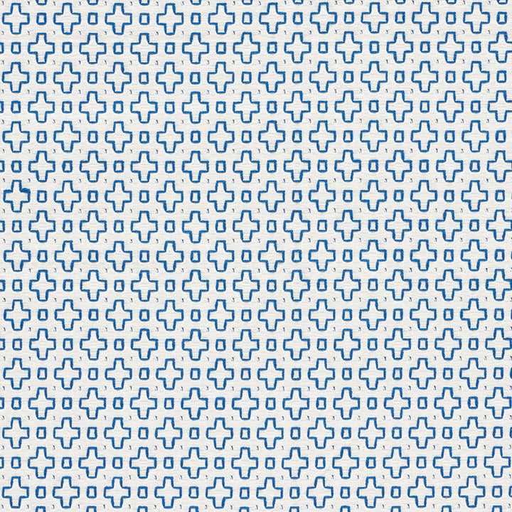 Scout Embroidery Blue 73560 by Schumacher Designer Fabric HAPPY TOGETHER COTTON 100% INDIA </p><p>Repeat: Horizontal: 1 1/4" (3CM) and Vertical: 1 1/2" (4CM) 54.5 - Swanky Fabrics -