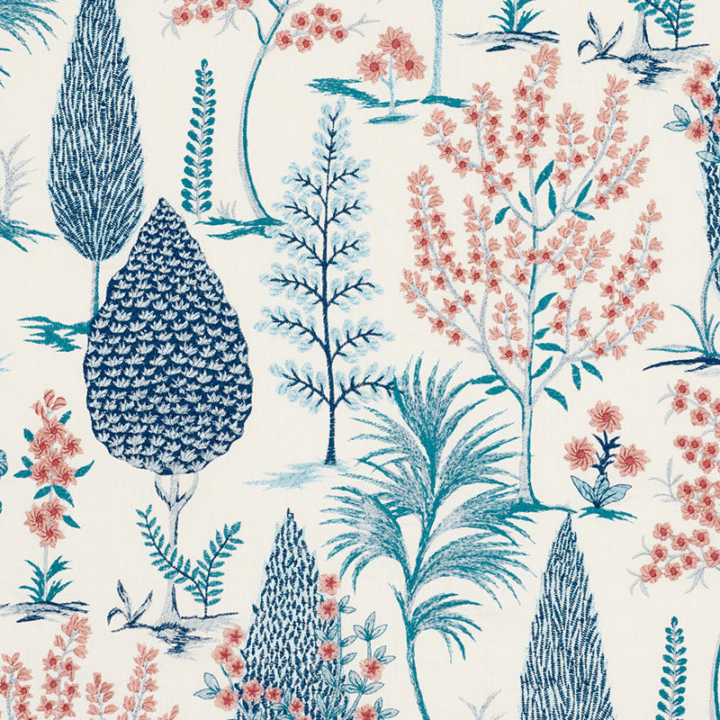 Pandora Embroidery Delft & Rose 74170 by Schumacher Designer Fabric PALAMPORE See Sample INDIA - </p><p>Repeat: Horizontal: 25 1/4" (64CM) and Vertical: 29 1/2" (75CM) 51" (130CM) - Swanky Fabrics -