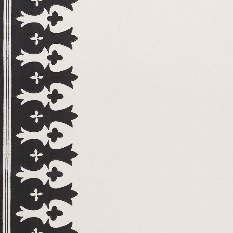 Bergama Carbon & Ivory 74181 by Schumacher Designer Fabric OTTOMAN CHIC See Sample INDIA - </p><p>Repeat: Horizontal: 52 3/4" (134CM) and Vertical: 5" (13CM) 52 3/4" (134CM) - Swanky Fabrics -