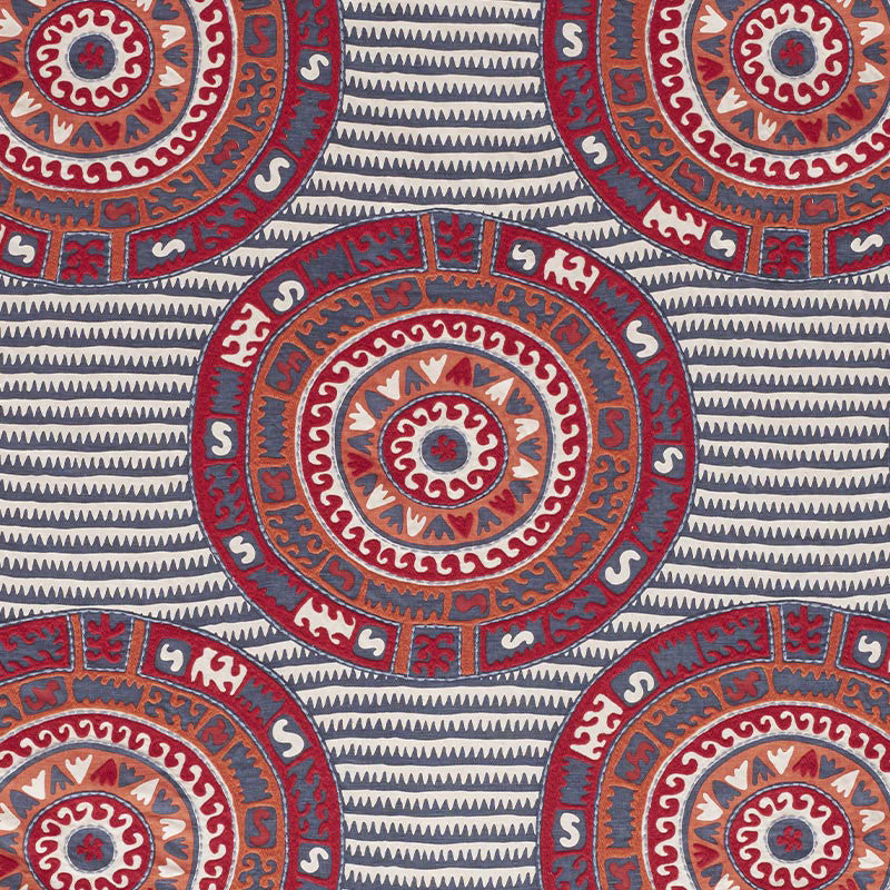 Corfu Navy Multi 74470 by Schumacher Designer Fabric PRIMITIVE BEAUTY POLYESTER 40% LINEN 35% INDIA </p><p>Repeat: Horizontal: 26" (66CM) and Vertical: 29 1/4" (74CM) 53 - Swanky Fabrics -