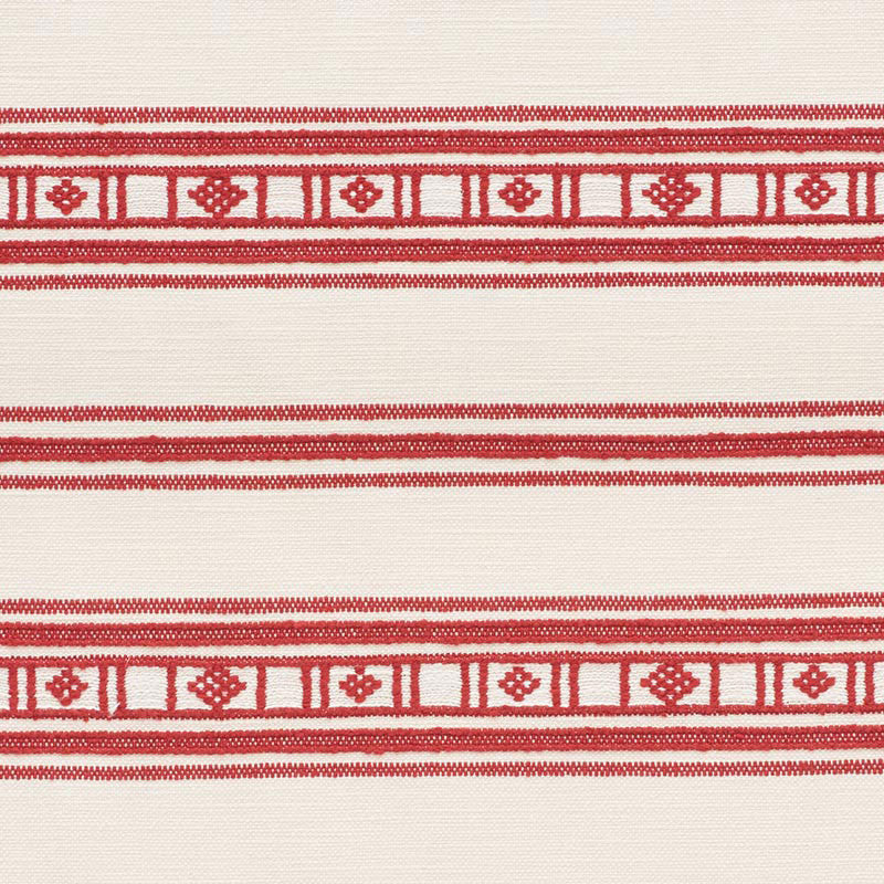 Buena Vista Red 74480 by Schumacher Designer Fabric Primitive-Beauty 60% Cotton, 16% Linen, 16% Acrylic, 7% Polyester - Horizontal: 9 and Vertical: 9.625 54.25 - Swanky Fabrics -