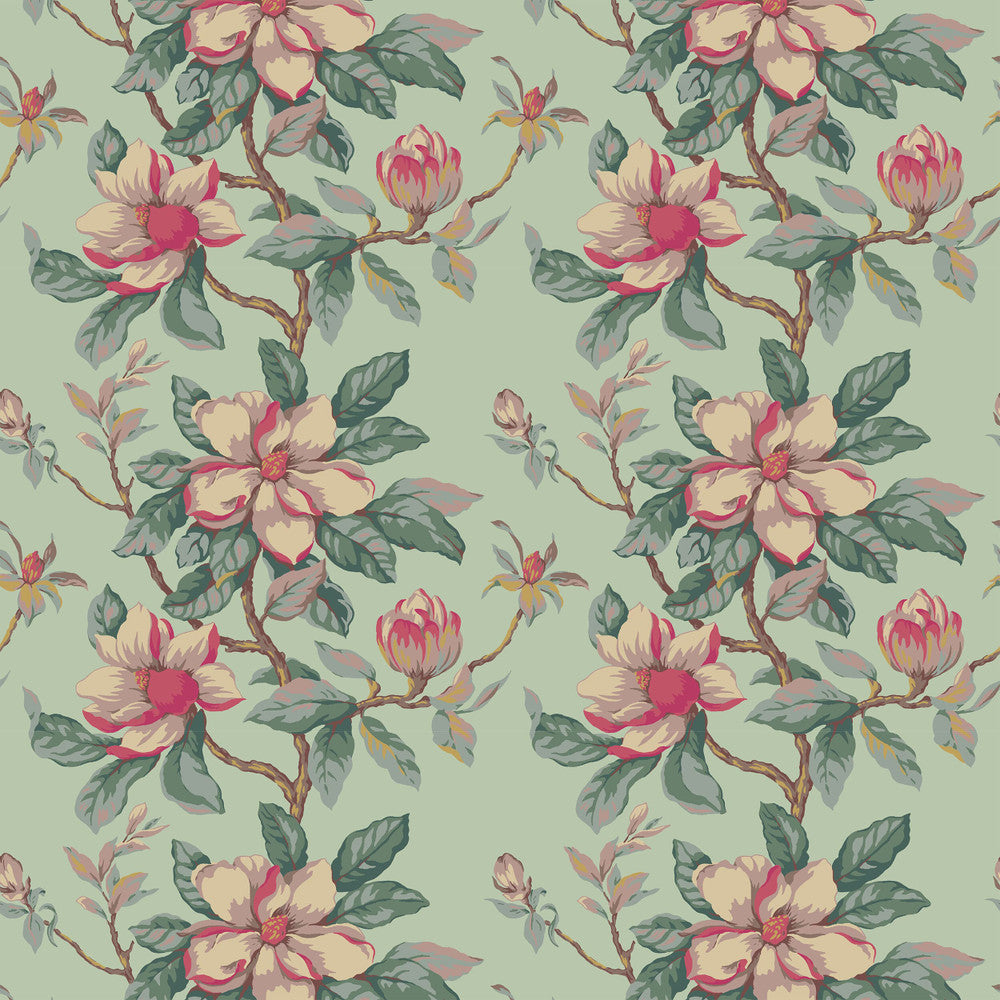 7460-15 Magnolia Grandiflora by Bassett Mcnab Designer Fabric BASSETT MCNAB PRINTS 65%LIN 26%COT 9%NYL ENGLAND Horizontal: 27 and Vertical: 25.25 54 in - Swanky Fabrics -