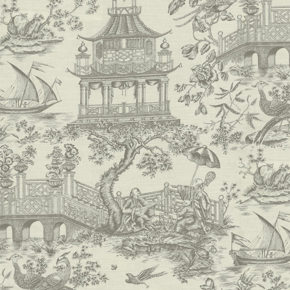 Chinoiserie Toile Pewter 750701 by Williamsburg Designer Fabric - 100% Cotton PERU Horizontal: 27 and Vertical: 36 54 - Swanky Fabrics -