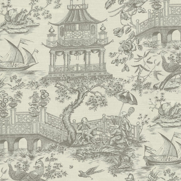 Chinoiserie Toile Pewter 750701 by Williamsburg Designer Fabric - 100% Cotton PERU Horizontal: 27 and Vertical: 36 54 - Swanky Fabrics -