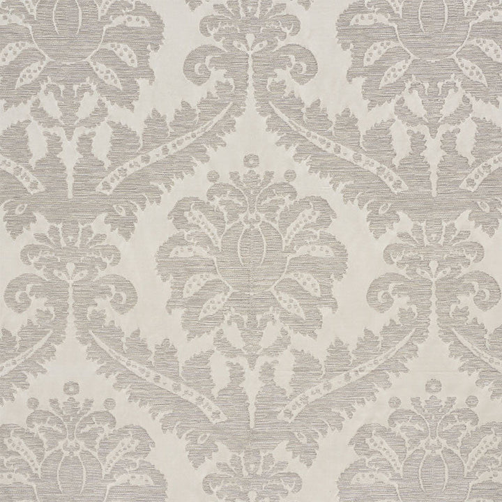 Crawford Damask Platinum 75150 by Schumacher Designer Fabric RELAXED GLAMOUR See Sample ITALY - </p><p>Repeat: Horizontal: 27 1/2" (70CM) and Vertical: 34 1/2" (88CM) 54 1/2" (138CM) - Swanky Fabrics -