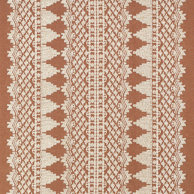 Wentworth Embroidery Rust 75470 by Schumacher Designer Fabric NEW TRADITIONAL See Sample INDIA - </p><p>Repeat: Horizontal: 26" (66CM) and Vertical: 2 1/4" (6CM) 55" (140CM) - Swanky Fabrics -