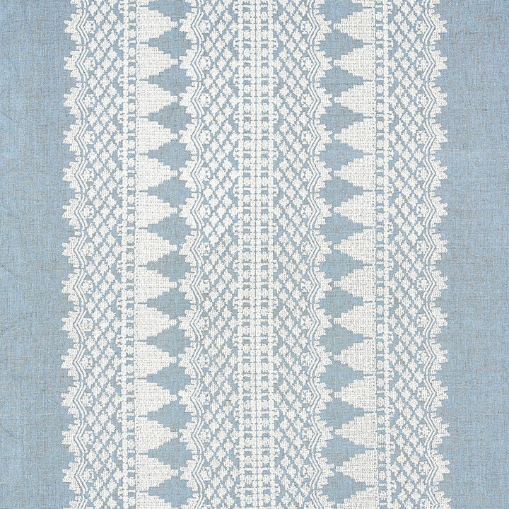 Wentworth Embroidery Chambray 75475 by Schumacher Designer Fabric RHAPSODY IN BLUE LINEN 50% COTTON 50% INDIA </p><p>Repeat: Horizontal: 26 1/2" (67CM) and Vertical: 2 1/4" (6CM) 53 - Swanky Fabrics -