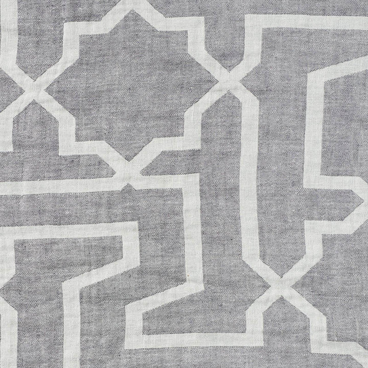 Arabesque Maze Sheer Grey 75870 by Schumacher Designer Fabric PATTERNED SHEERS & CASEMENTS See Sample SPAIN - </p><p>Repeat: Horizontal: 14 7/8" (38CM) and Vertical: 17 3/4" (45CM) 116 1/2" (296CM) - Swanky Fabrics -