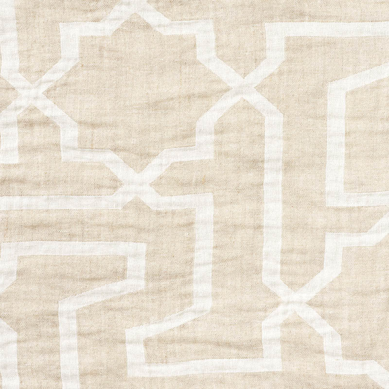 Arabesque Maze Sheer Natural 75871 by Schumacher Designer Fabric PATTERNED SHEERS & CASEMENTS See Sample SPAIN - </p><p>Repeat: Horizontal: 14 7/8" (38CM) and Vertical: 17 3/4" (45CM) 116 1/2" (296CM) - Swanky Fabrics -