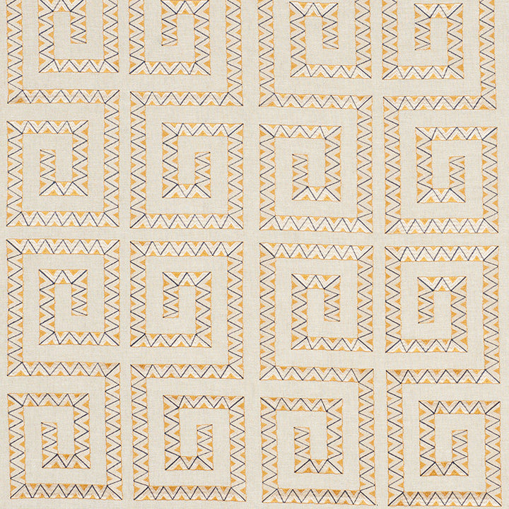 Prado Embroidery Saffron 76071 by Schumacher Designer Fabric CLUB CAVALIER See Sample INDIA - </p><p>Repeat: Horizontal: 12" (30CM) and Vertical: 14 1/2" (37CM) 52" (132CM) - Swanky Fabrics -