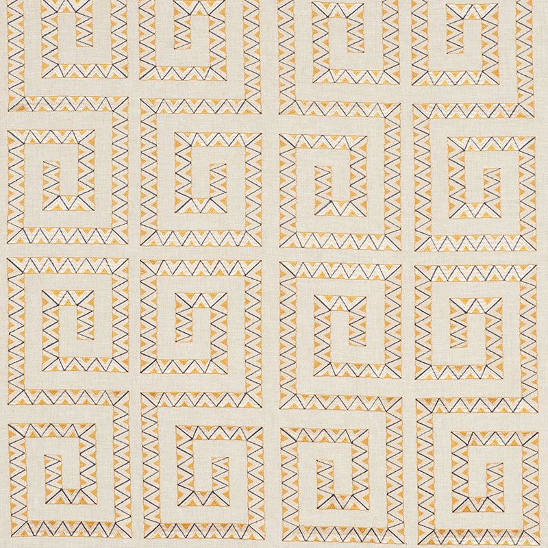 Prado Embroidery Saffron 76071 by Schumacher Designer Fabric CLUB CAVALIER LINEN 85% VISCOSE 15% INDIA </p><p>Repeat: Horizontal: 12" (30CM) and Vertical: 14 1/2" (37CM) 52 - Swanky Fabrics -