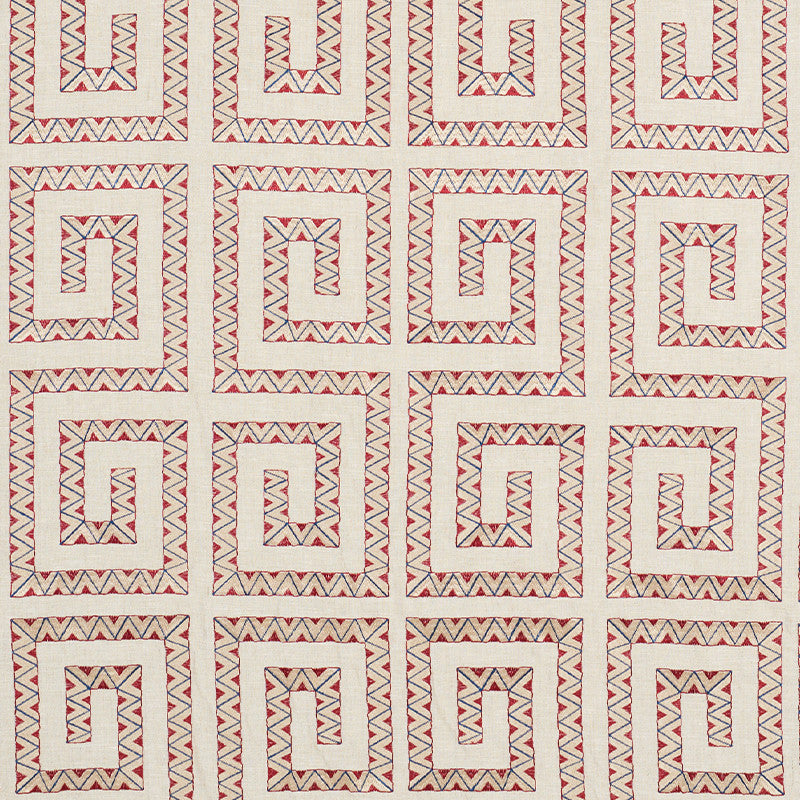 Prado Embroidery Red 76072 by Schumacher Designer Fabric CLUB CAVALIER See Sample INDIA - </p><p>Repeat: Horizontal: 12" (30CM) and Vertical: 14 1/2" (37CM) 52" (132CM) - Swanky Fabrics -