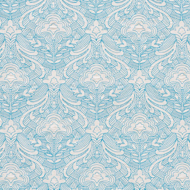 Hendrix Embroidery Blue 76160 by Schumacher Designer Fabric FREE SPIRIT See Sample INDIA - </p><p>Repeat: Horizontal: 12 7/8" (33CM) and Vertical: 14 1/2" (37CM) 51" (130CM) - Swanky Fabrics -