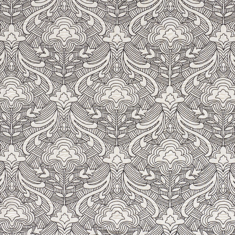 Hendrix Embroidery Black 76162 by Schumacher Designer Fabric FREE SPIRIT See Sample INDIA - </p><p>Repeat: Horizontal: 12 7/8" (33CM) and Vertical: 14 1/2" (37CM) 51" (130CM) - Swanky Fabrics -