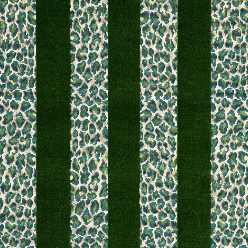 Guepard Stripe Velvet Emerald 77141 by Schumacher Designer Fabric TIMOTHY CORRIGAN See Sample BELGIUM MEDIUM DURABILITY </p><p>Repeat: Horizontal: 13 1/2" and Vertical: 8 7/8" 54" (137CM) - Swanky Fabrics -