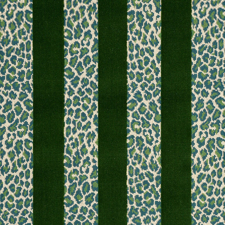 Guepard Stripe Velvet Emerald 77141 by Schumacher Designer Fabric TIMOTHY CORRIGAN See Sample BELGIUM MEDIUM DURABILITY </p><p>Repeat: Horizontal: 13 1/2" and Vertical: 8 7/8" 54" (137CM) - Swanky Fabrics -