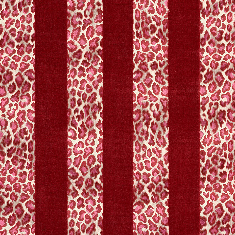 Guepard Stripe Velvet Red 77143 by Schumacher Designer Fabric TIMOTHY CORRIGAN COTTON 90% POLYESTER 10% BELGIUM </p><p>Repeat: Horizontal: 13 1/2" and Vertical: 8 7/8" 54 - Swanky Fabrics -