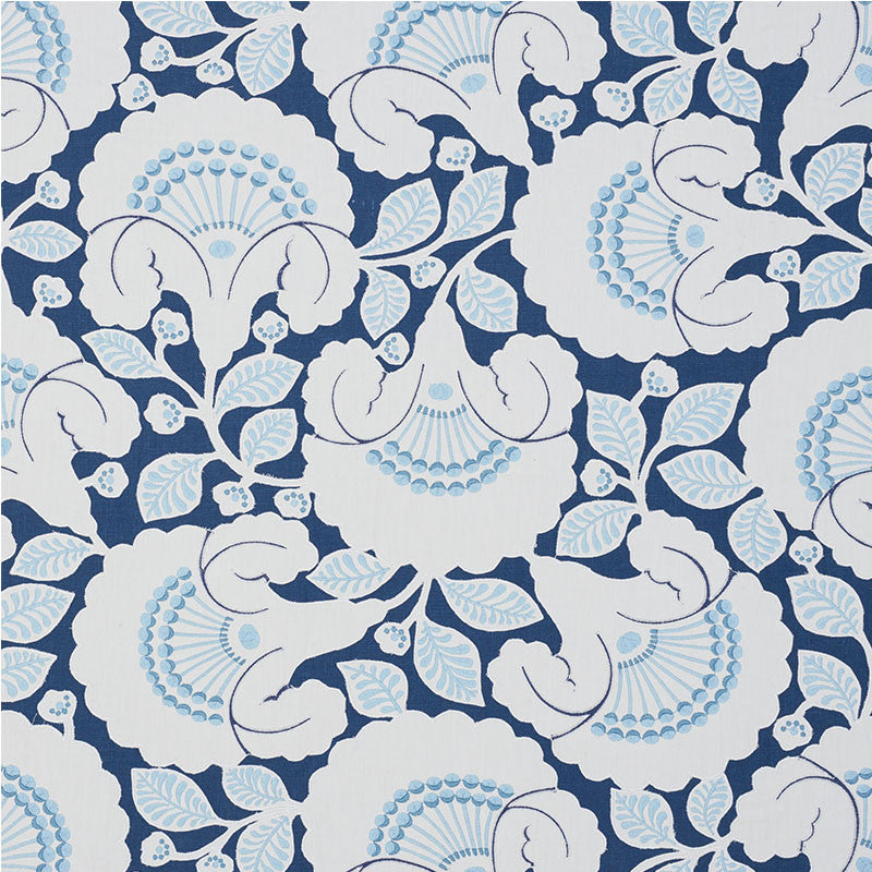 Jackie Applique Embroidery Blue 77301 by Schumacher Designer Fabric WALLFLOWERS See Sample INDIA - </p><p>Repeat: Horizontal: 25 3/8" (64CM) and Vertical: 23 1/2" (60CM) 50 3/4" (129CM) - Swanky Fabrics -