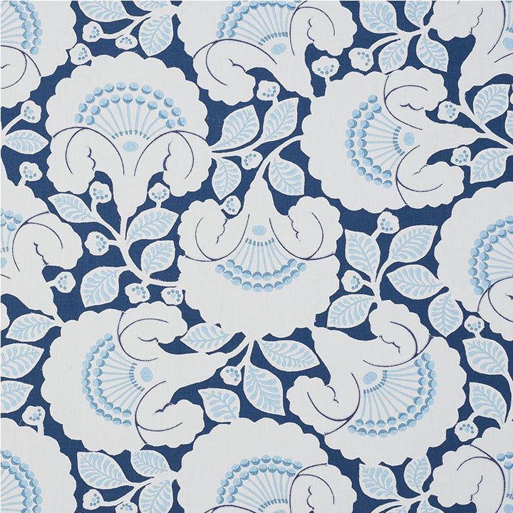 Jackie Applique Embroidery Blue 77301 by Schumacher Designer Fabric WALLFLOWERS LINEN 70% COTTON 20% INDIA </p><p>Repeat: Horizontal: 25 3/8" (64CM) and Vertical: 23 1/2" (60CM) 50.75 - Swanky Fabrics -