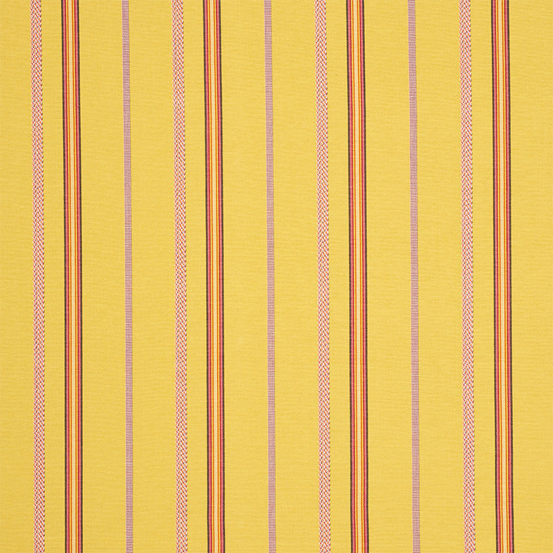 Kayenta Stripe Yellow 77452 by Schumacher Designer Fabric TRUE WEST COTTON 100% INDIA MARTINDALE 35,500 </p><p>Repeat: Horizontal: 6 3/4" (17CM) and Vertical: 56 - Swanky Fabrics -