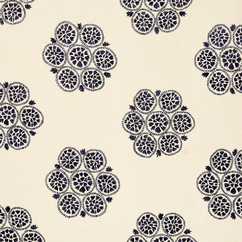 Isla Hand Embroidery Slate 77492 by Schumacher Designer Fabric NEW TRADITIONAL II See Sample INDIA - </p><p>Repeat: Horizontal: 26 1/4" (67CM) and Vertical: 21" (53CM) 57" (145CM) - Swanky Fabrics -