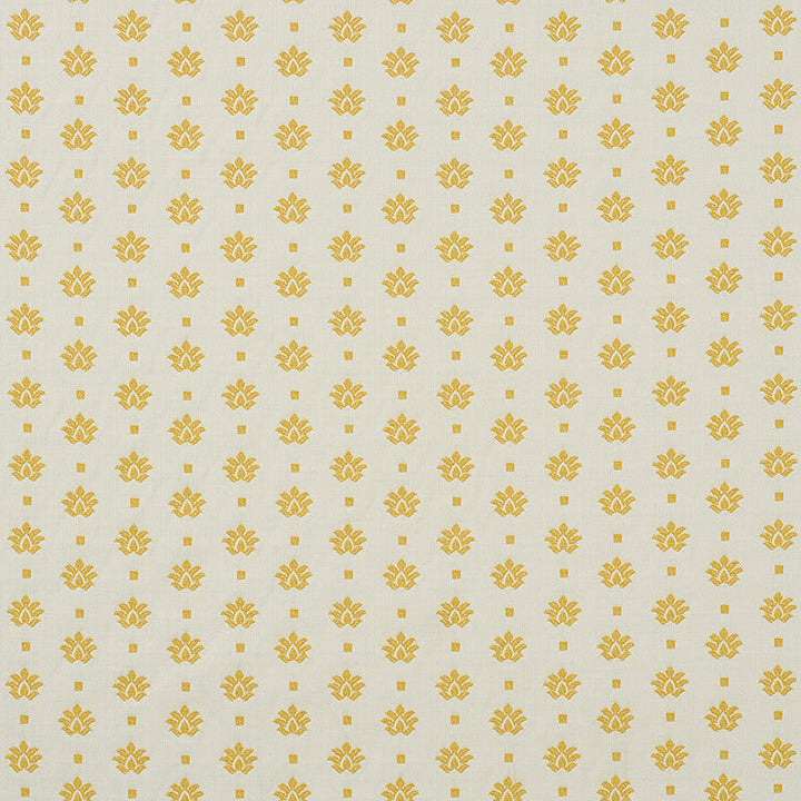 Brunel Yellow 77532 by Schumacher Designer Fabric NEW TRADITIONAL II See Sample INDIA - </p><p>Repeat: Horizontal: 3 3/8" (9CM) and Vertical: 2 1/4" (6CM) 54 1/2" (138CM) - Swanky Fabrics -