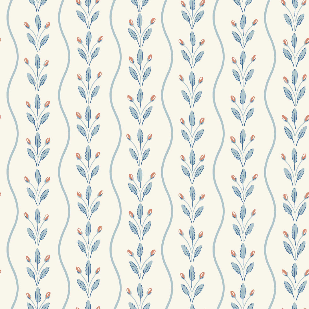 Schumacher Wallcovering Flower Buds - Blue